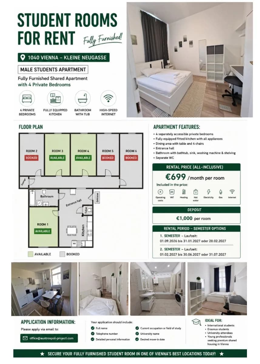 6-Zimmer-Wohnung mieten in Wien – 100 m², € 699