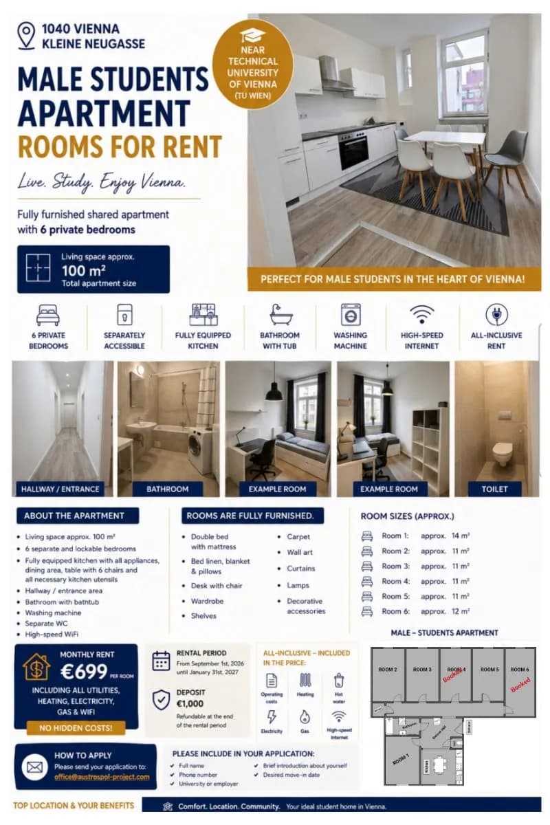 6-Zimmer-Wohnung mieten in Wien – 100 m², € 699 – Bild 2 von 7