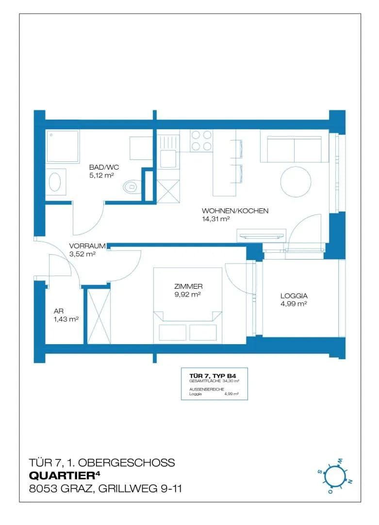 1-Zimmer-Wohnung mieten in Graz – 39,29 m², € 520 – Bild 6 von 6
