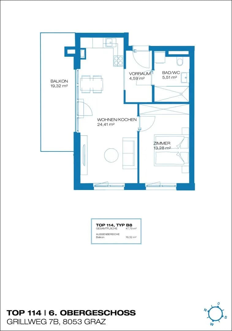 2-Zimmer-Wohnung mieten in Graz – 47,79 m², € 699 – Bild 10 von 10