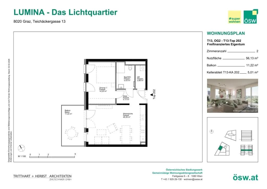 2-Zimmer-Wohnung kaufen in Graz – 56,13 m², € 262.000 – Bild 2 von 11