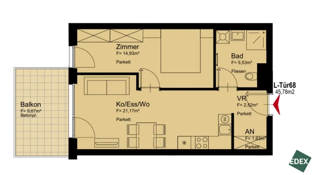2-Zimmer-Wohnung mieten in Wien – 46 m², € 949 – Bild 15 von 15