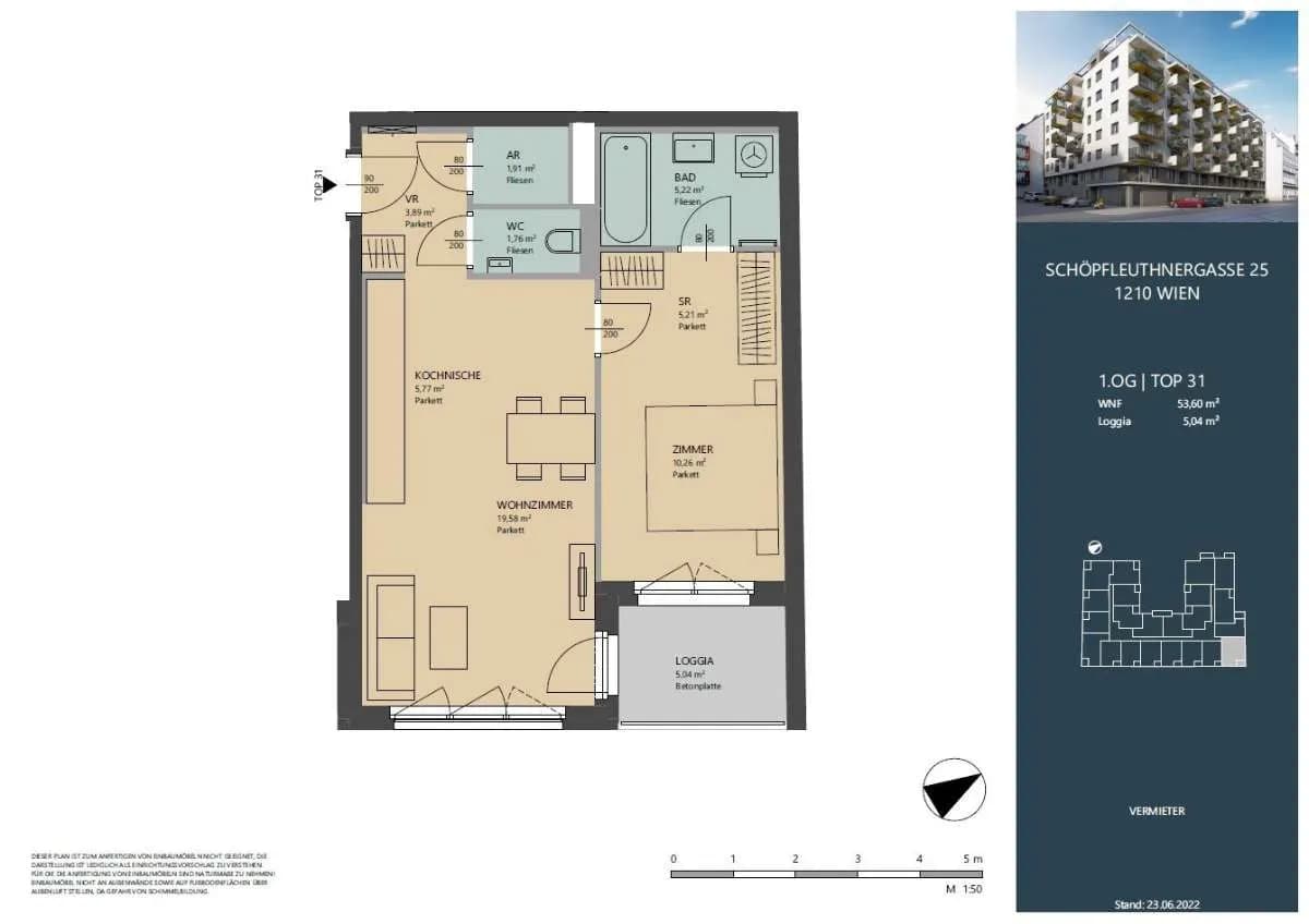 2-Zimmer-Wohnung mieten in Wien – 53,6 m², € 1.149 – Bild 6 von 6