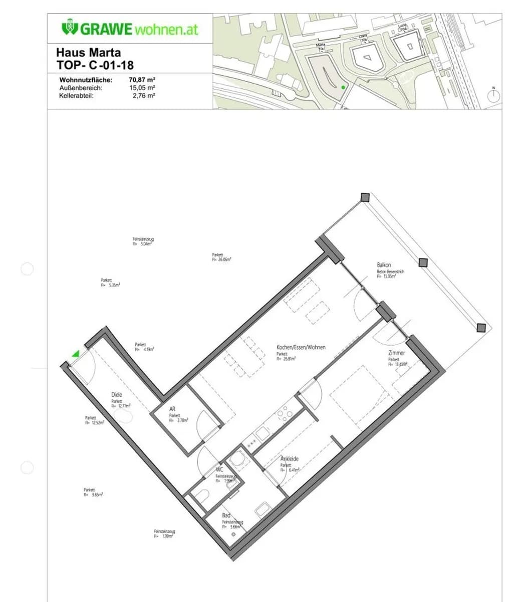2-Zimmer-Wohnung mieten in Graz – 73 m², € 950 – Bild 2 von 8
