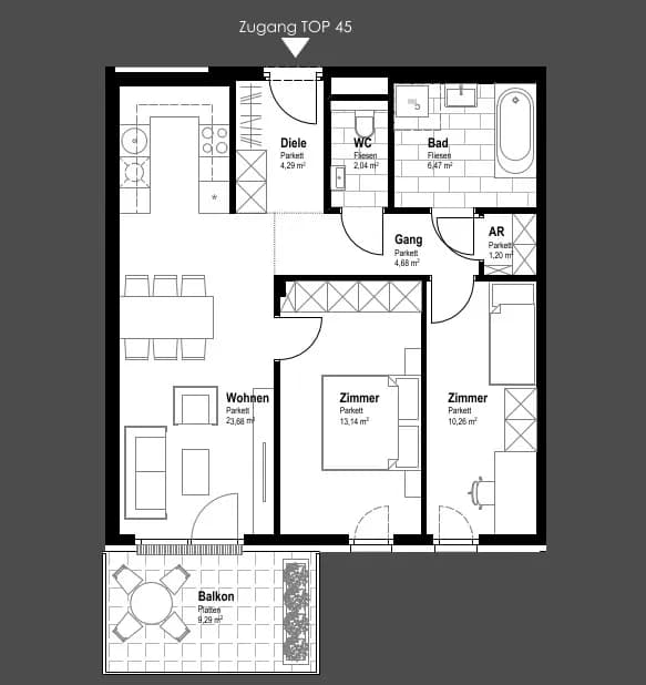 3-Zimmer-Wohnung kaufen in Bruck an der Leitha – 65,76 m², € 375.200 – Bild 12 von 13
