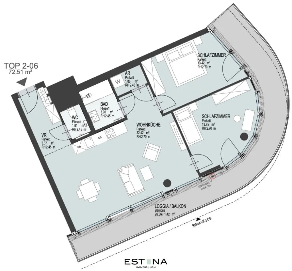 3-Zimmer-Wohnung mieten in Wien – 72,5 m², € 2.046 – Bild 13 von 13