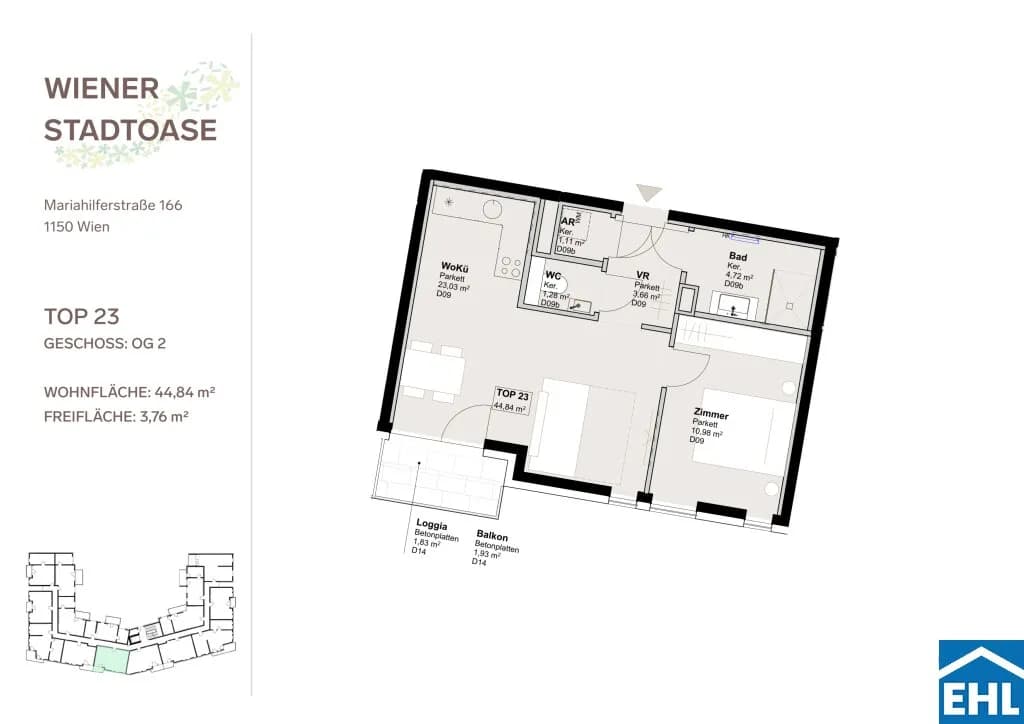 2-Zimmer-Wohnung mieten in Wien – 44,84 m², € 1.080 – Bild 13 von 13