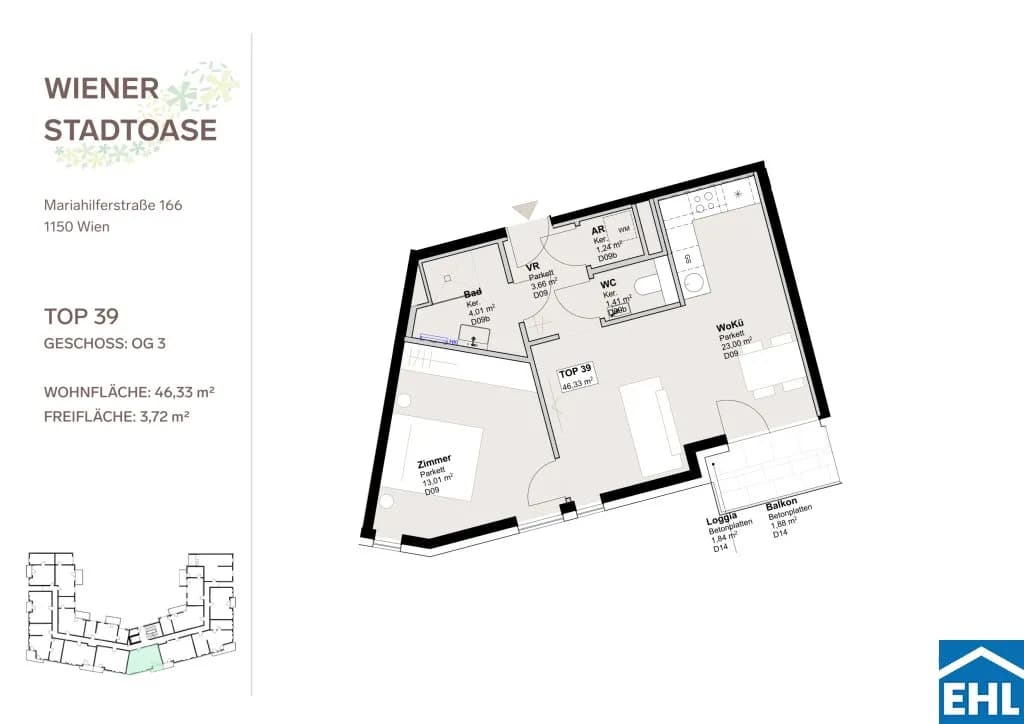 2-Zimmer-Wohnung mieten in Wien – 45,16 m², € 1.140 – Bild 13 von 13