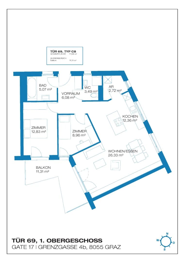 3-Zimmer-Wohnung mieten in Graz – 77,84 m², € 1.154 – Bild 14 von 14