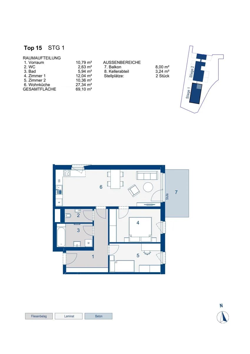 3-Zimmer-Wohnung mieten in Mödling – 69,09 m², € 825 – Bild 2 von 2
