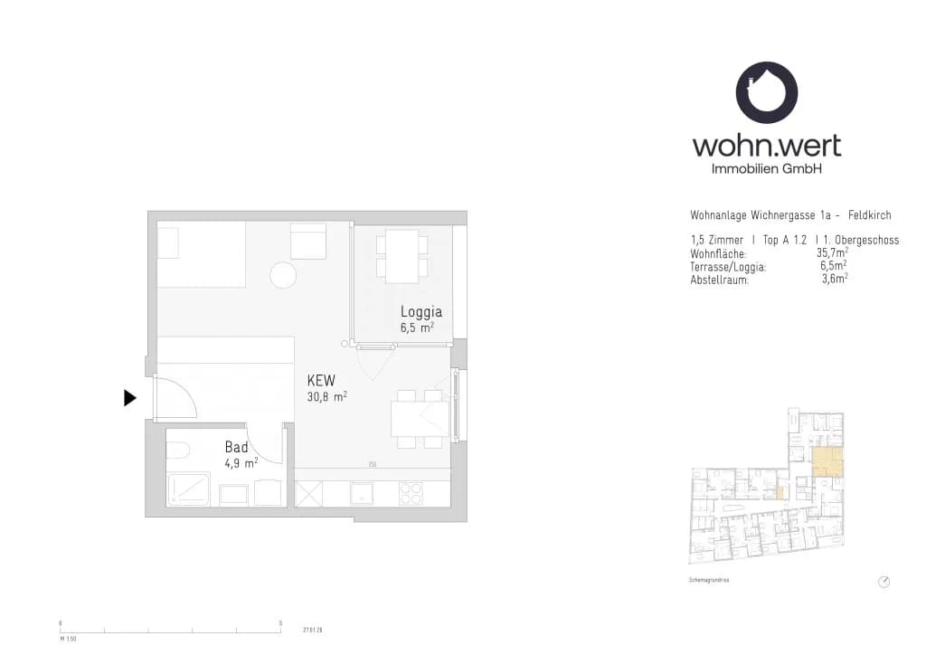 1-Zimmer-Wohnung mieten in Feldkirch – 35,7 m², € 964 – Bild 5 von 6