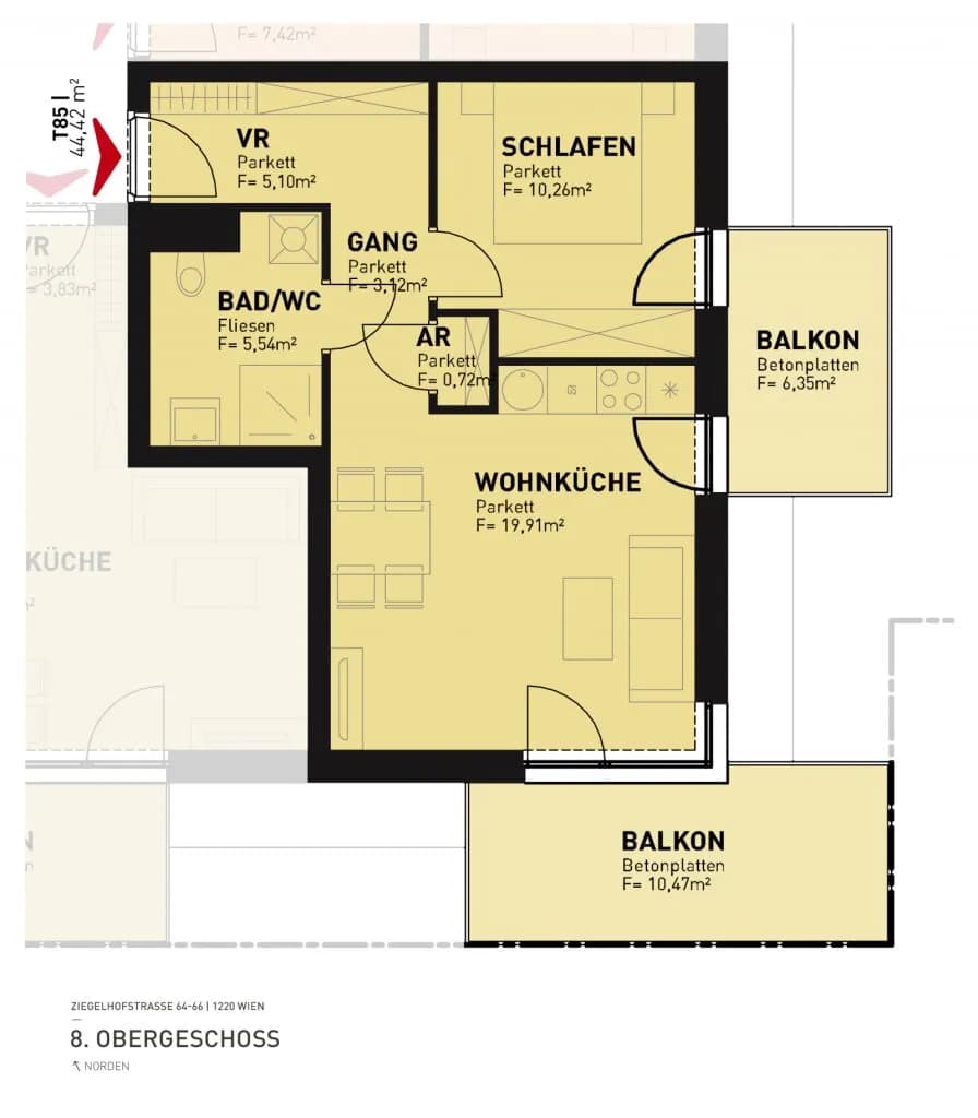 2-Zimmer-Wohnung mieten in Wien – 44,42 m², € 889 – Bild 10 von 10
