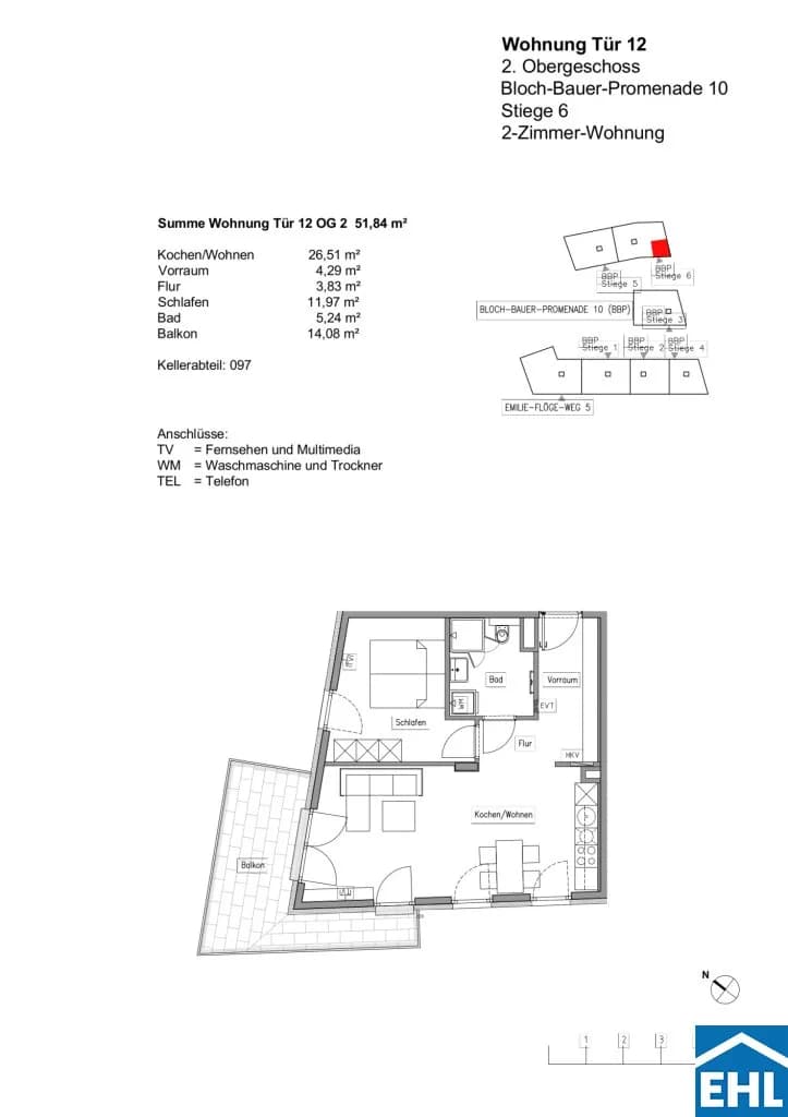 2-Zimmer-Wohnung mieten in Wien – 51,84 m², € 1.220 – Bild 5 von 5