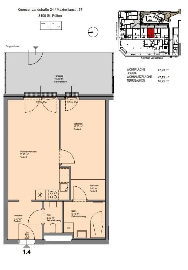 2-Zimmer-Wohnung mieten in Sankt Pölten – 47,73 m², € 787 – Bild 12 von 13