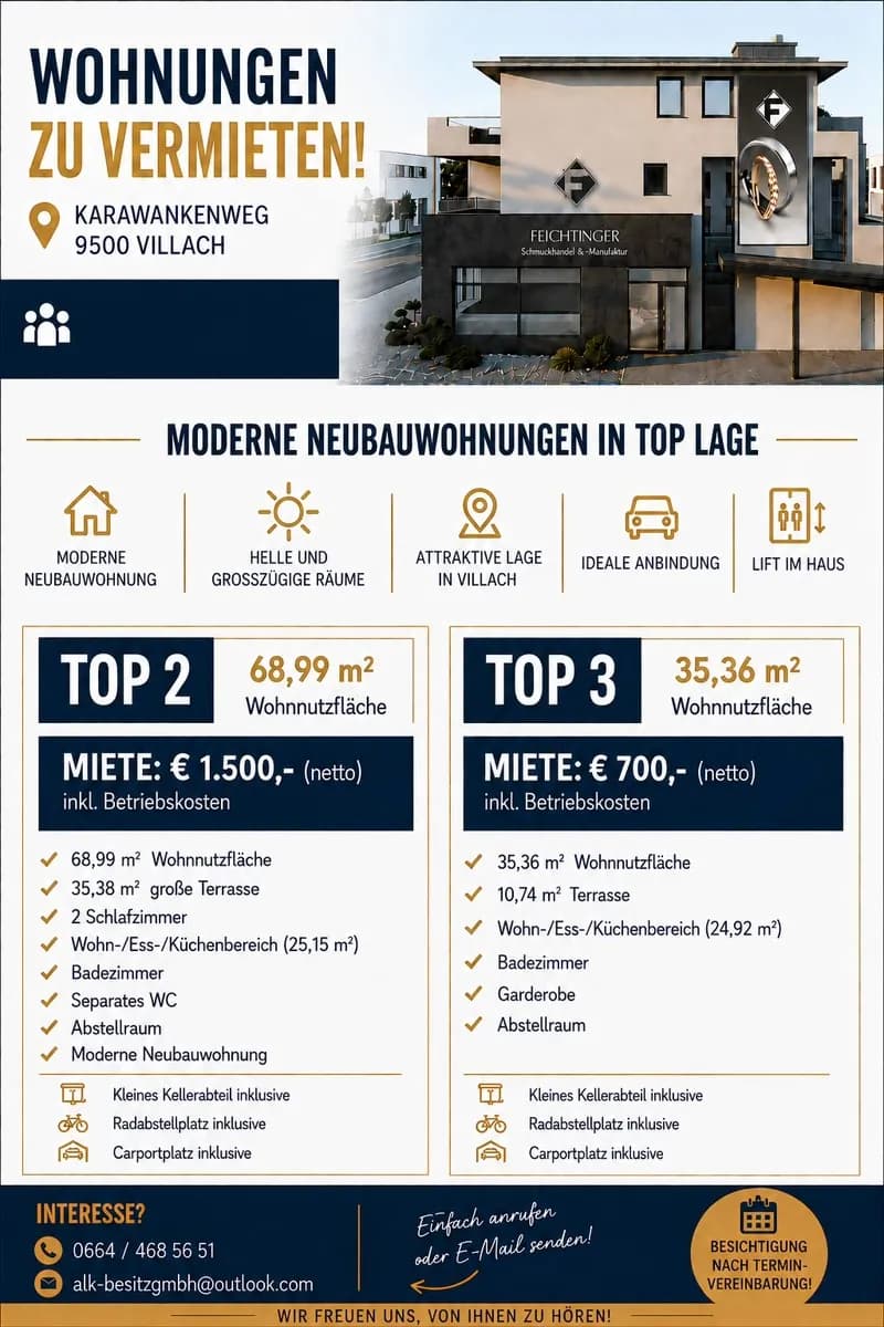 3-Zimmer-Gewerbeimmobilie mieten in Villach – 70 m², € 1.500 – Bild 2 von 2