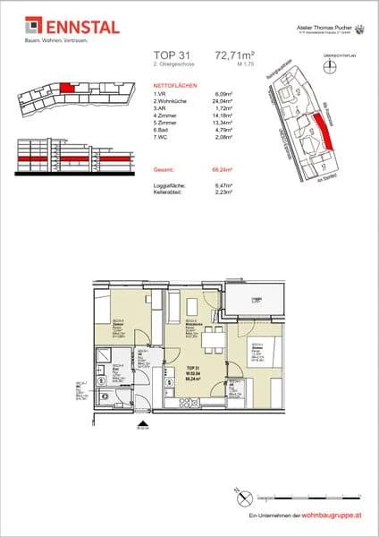 3-Zimmer-Wohnung mieten in Graz – 72,71 m², € 910 – Bild 3 von 3