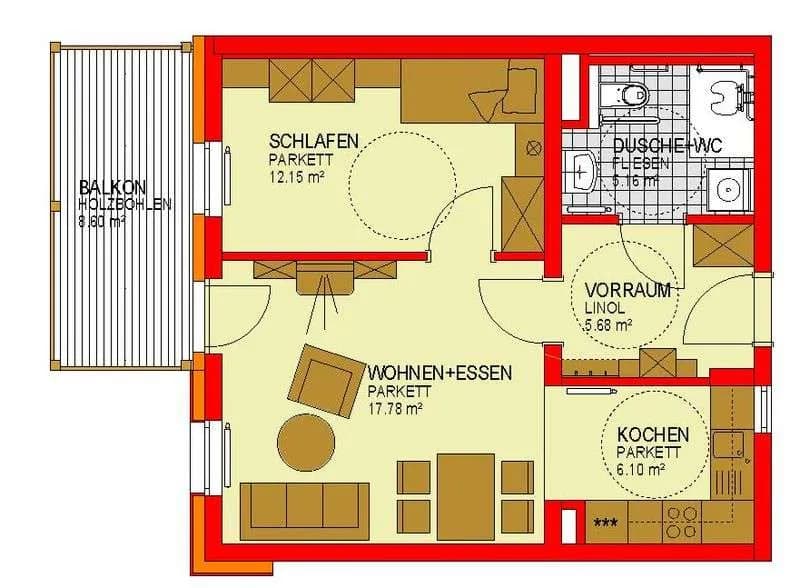 2-Zimmer-Wohnung mieten in Liezen – 46,87 m², € 496 – Bild 3 von 3