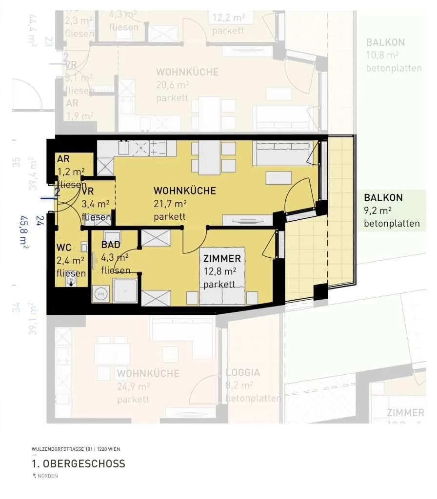 2-Zimmer-Wohnung kaufen in Wien – 46,4 m², € 304.500 – Bild 6 von 6