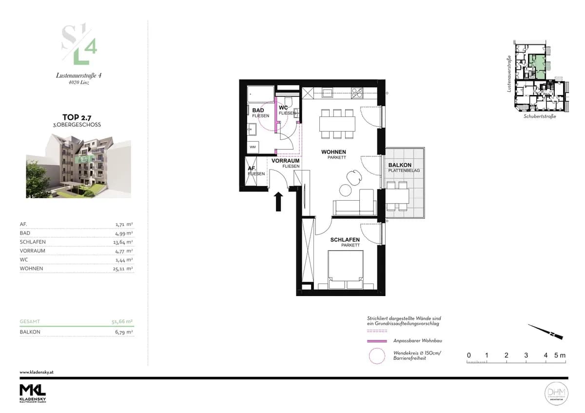 2-Zimmer-Wohnung kaufen in Linz – 51,66 m², € 392.000 – Bild 2 von 4