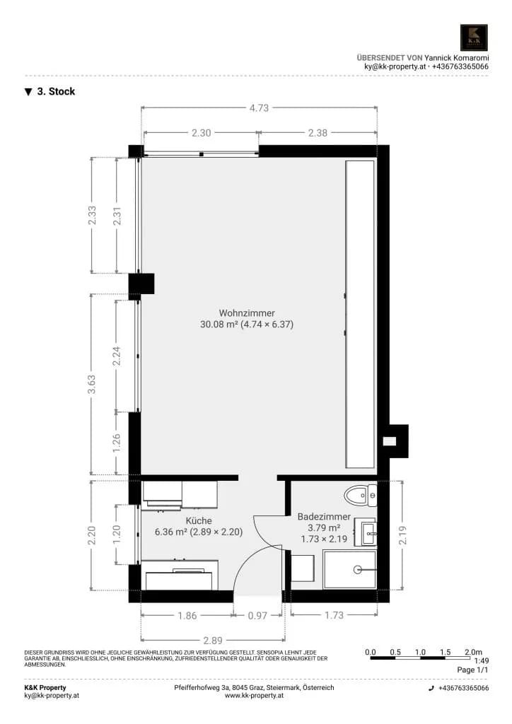 1-Zimmer-Wohnung mieten in Graz – 40 m², € 707 – Bild 7 von 8