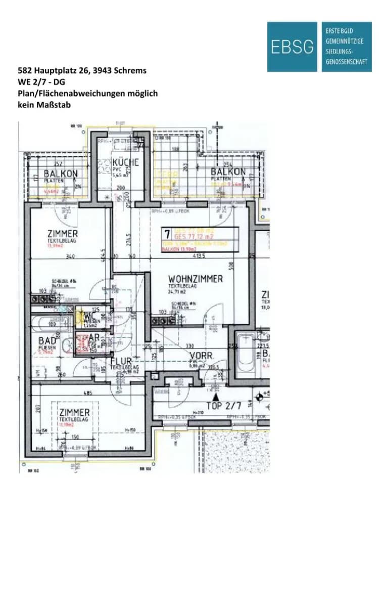 3-Zimmer-Wohnung mieten in Gmünd – 77,12 m², € 635 – Bild 2 von 7