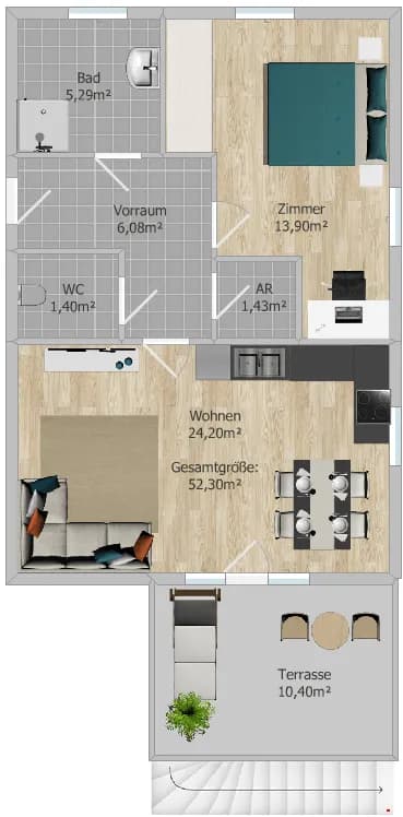 2-Zimmer-Wohnung mieten in Graz – 52 m², € 880 – Bild 10 von 10