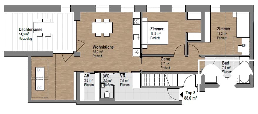 3-Zimmer-Wohnung mieten in Tamsweg – 88 m², € 1.150 – Bild 3 von 7