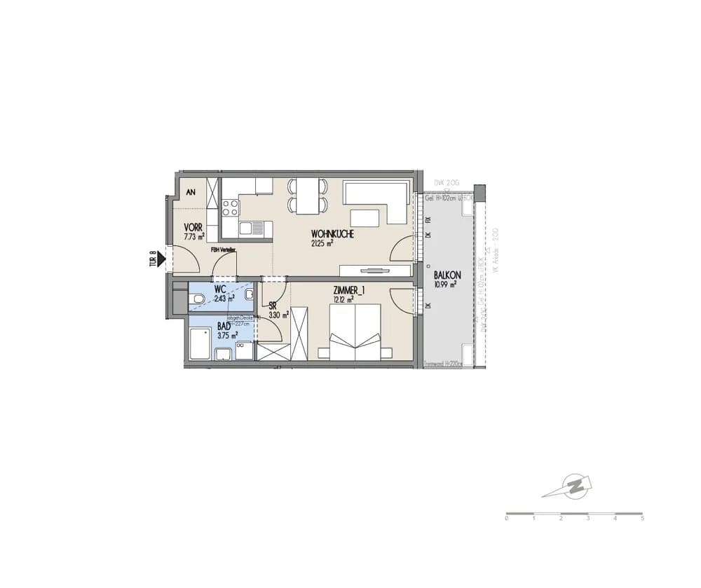 2-Zimmer-Wohnung kaufen in Wien – 50,58 m², € 289.000 – Bild 2 von 3
