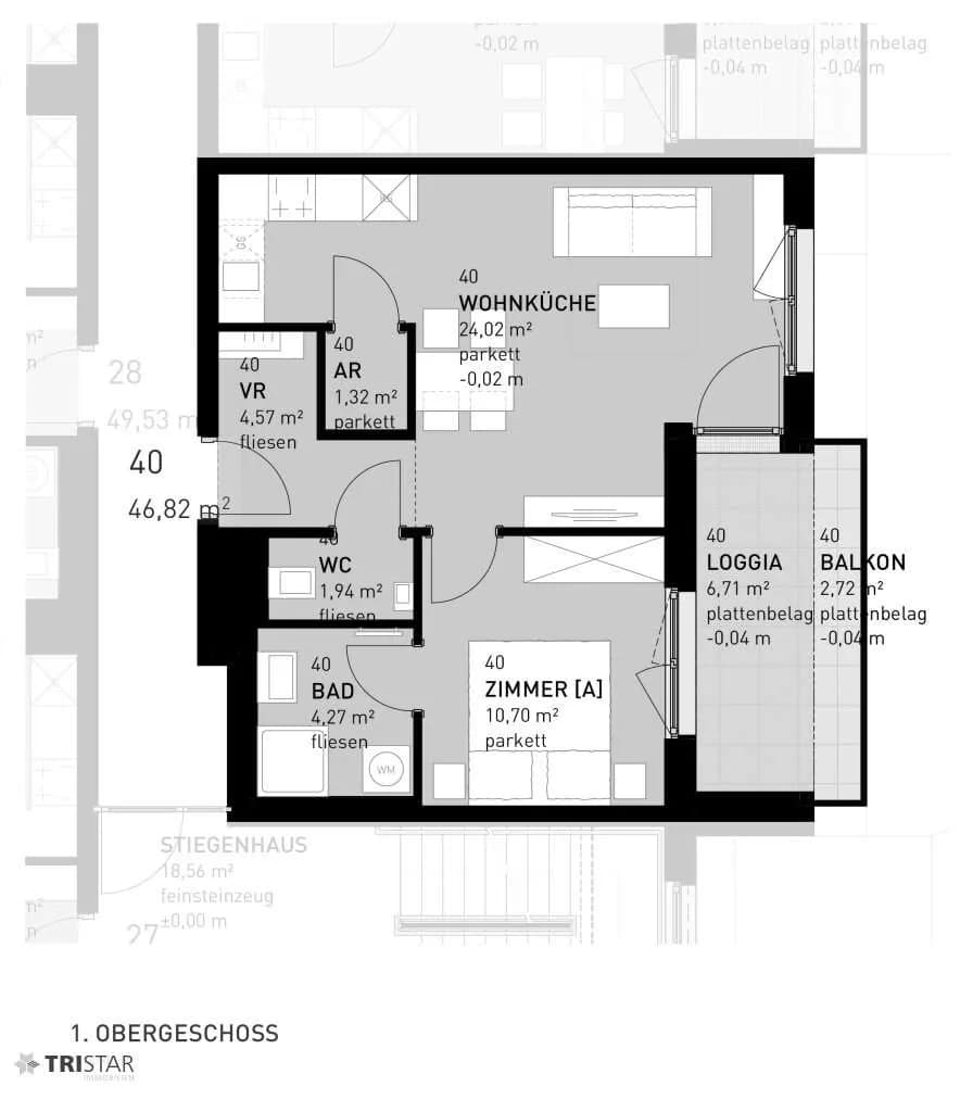 2-Zimmer-Wohnung kaufen in Wien – 46,82 m², € 315.500