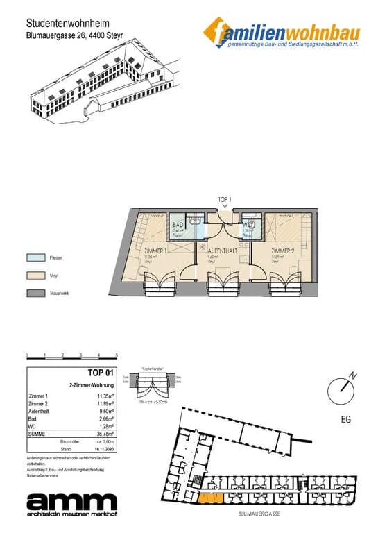 1-Zimmer-Wohnung mieten in Steyr – 12,04 m², € 474