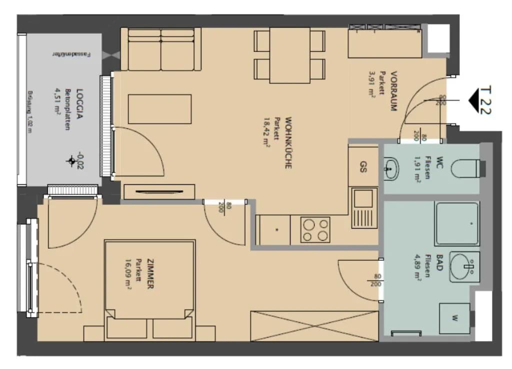2-Zimmer-Wohnung mieten in Wien – 45 m², € 879 – Bild 10 von 10