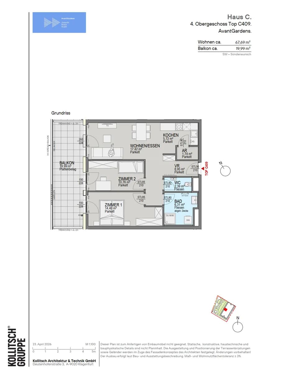 3-Zimmer-Wohnung kaufen in Klagenfurt – 67,69 m², € 414.000 – Bild 2 von 13