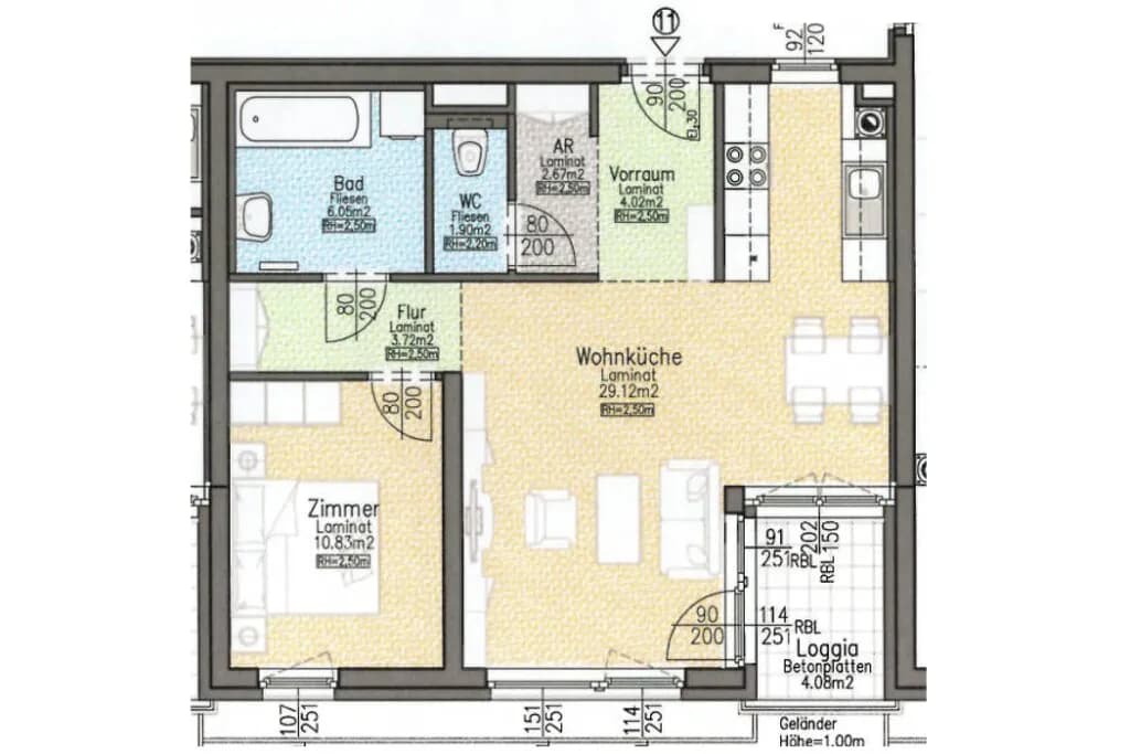 2-Zimmer-Wohnung mieten in Baden – 58,31 m², € 725 – Bild 2 von 6