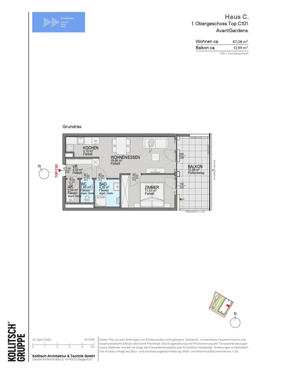 2-Zimmer-Wohnung kaufen in Klagenfurt – 46,99 m², € 265.000 – Bild 2 von 13