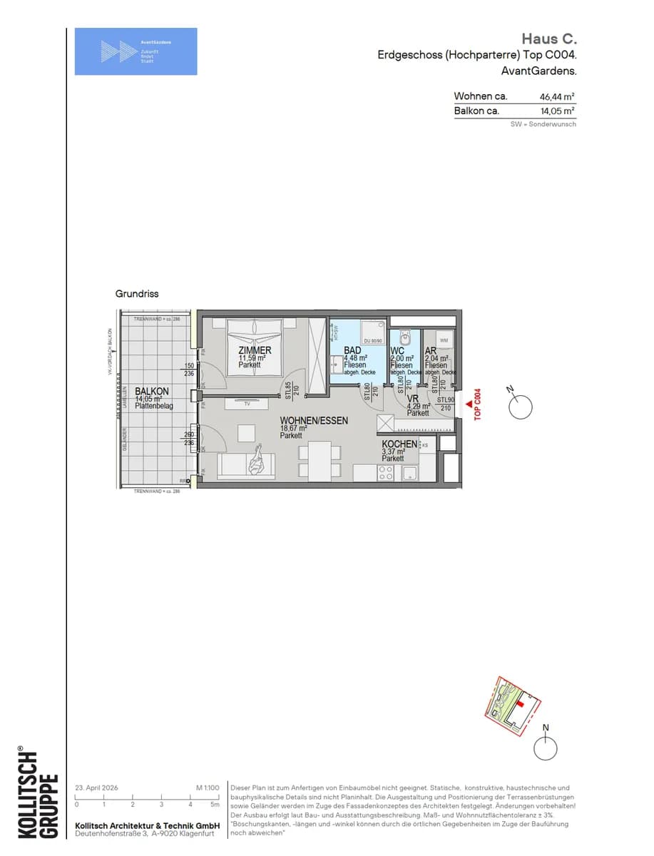 2-Zimmer-Wohnung kaufen in Klagenfurt – 46,44 m², € 251.000 – Bild 2 von 13