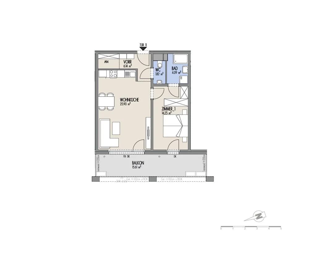 2-Zimmer-Wohnung kaufen in Wien – 52,2 m², € 305.000 – Bild 2 von 3