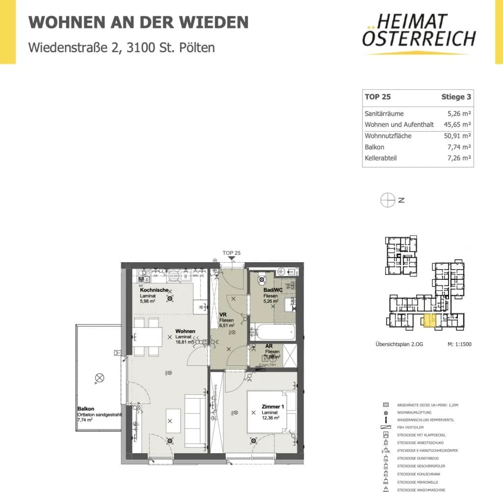 2-Zimmer-Wohnung mieten in Sankt Pölten – 50,74 m², € 643 – Bild 7 von 7