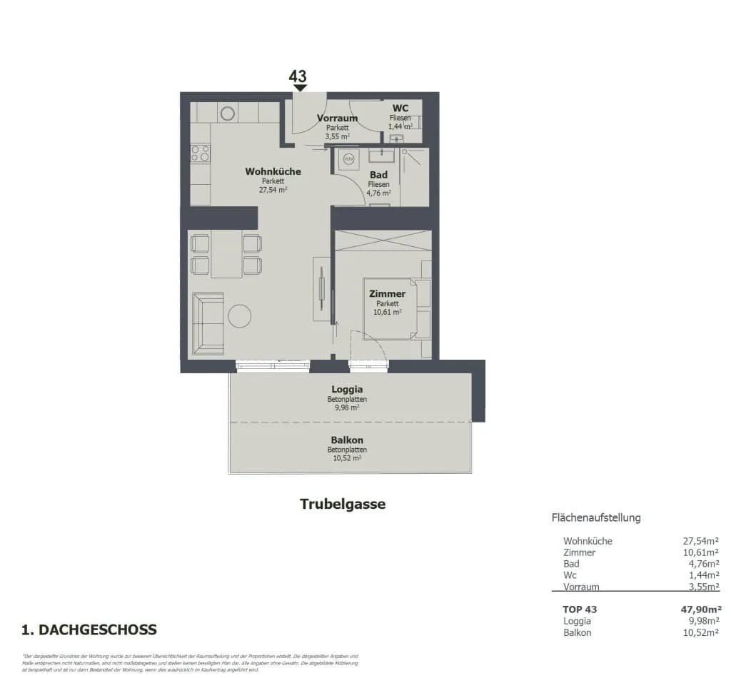 2-Zimmer-Wohnung kaufen in Wien – 47 m², € 579.000