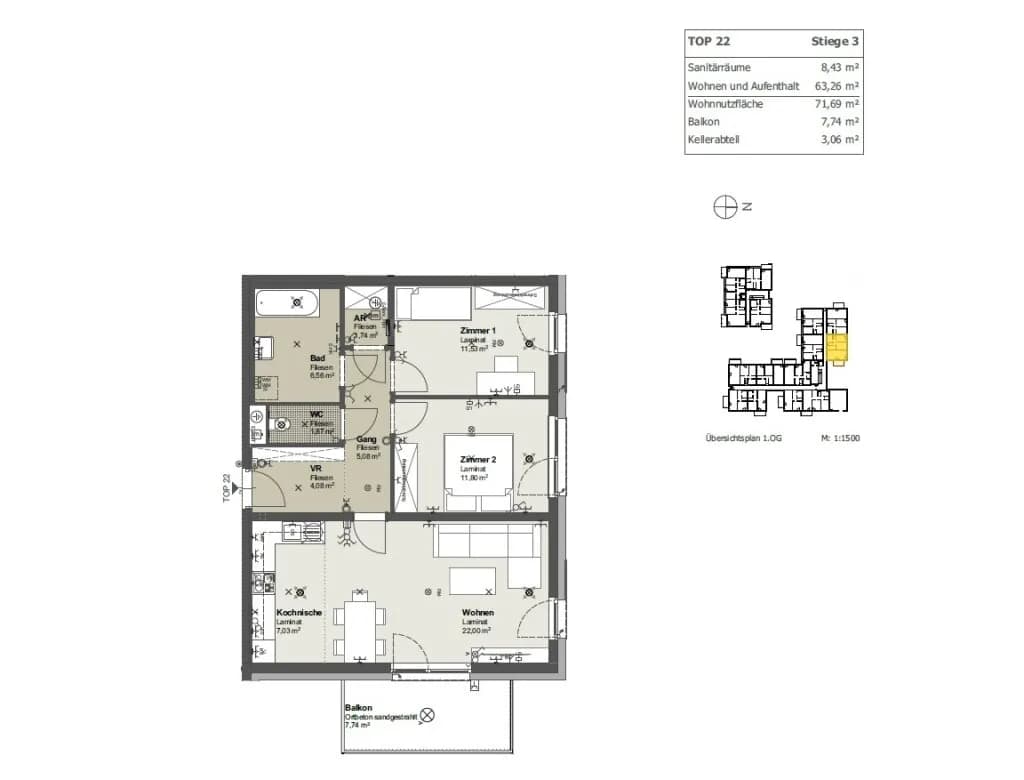 3-Zimmer-Wohnung mieten in Sankt Pölten – 71,51 m², € 906 – Bild 7 von 7