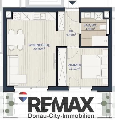 2-Zimmer-Wohnung kaufen in Tulln – 41,14 m², € 330.000 – Bild 2 von 8