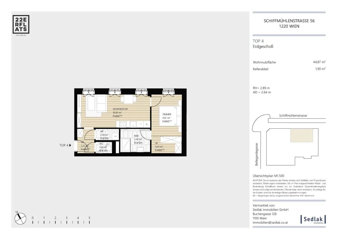 2-Zimmer-Wohnung kaufen in Wien – 44,87 m², € 305.000 – Bild 2 von 7