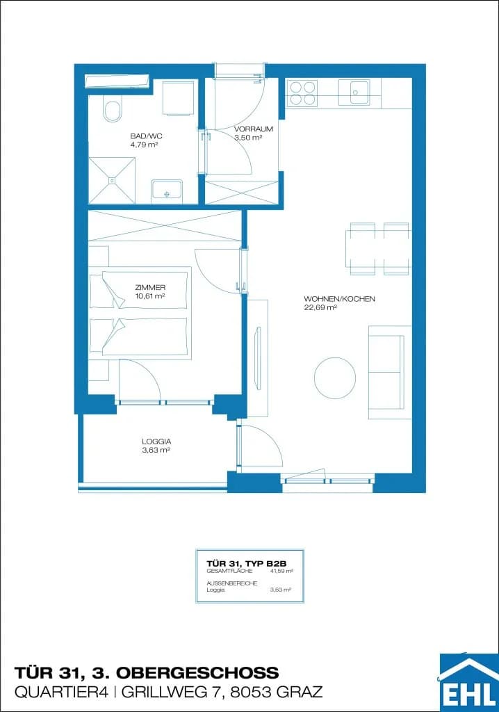 2-Zimmer-Wohnung mieten in Graz – 41,59 m², € 599 – Bild 12 von 12