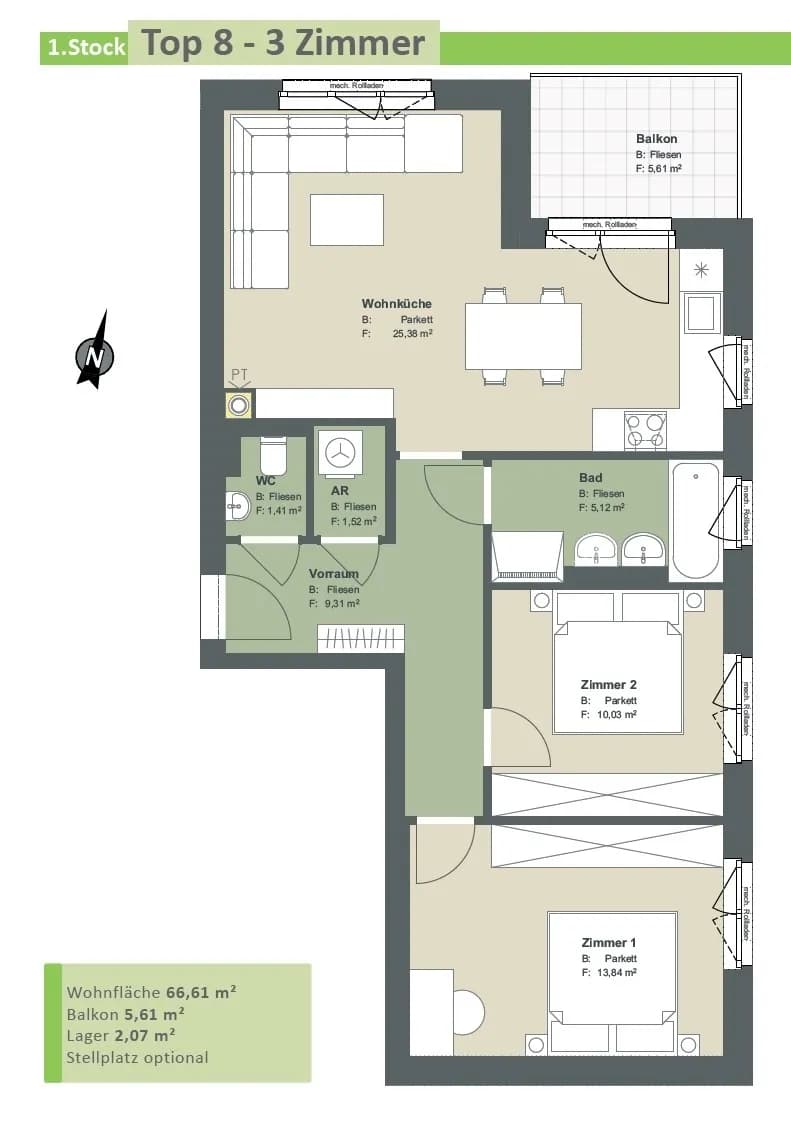 3-Zimmer-Wohnung kaufen in Tulln – 66,61 m², € 310.000 – Bild 7 von 22