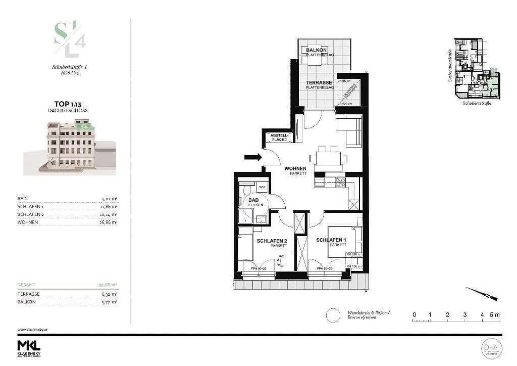 3-Zimmer-Wohnung kaufen in Linz – 52,88 m², € 460.000 – Bild 2 von 4