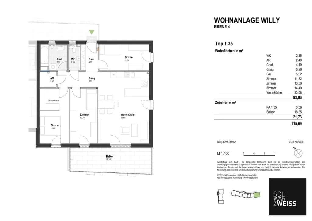 4-Zimmer-Wohnung kaufen in Kufstein – 93,96 m², € 699.000 – Bild 8 von 8