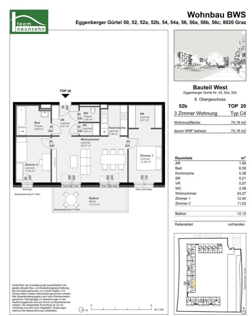 3-Zimmer-Wohnung mieten in Graz – 74,19 m², € 935 – Bild 15 von 15