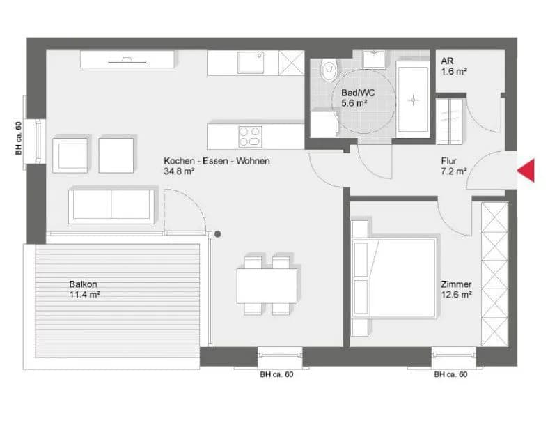2-Zimmer-Wohnung mieten in Feldkirch – 61 m², € 1.224 – Bild 14 von 14
