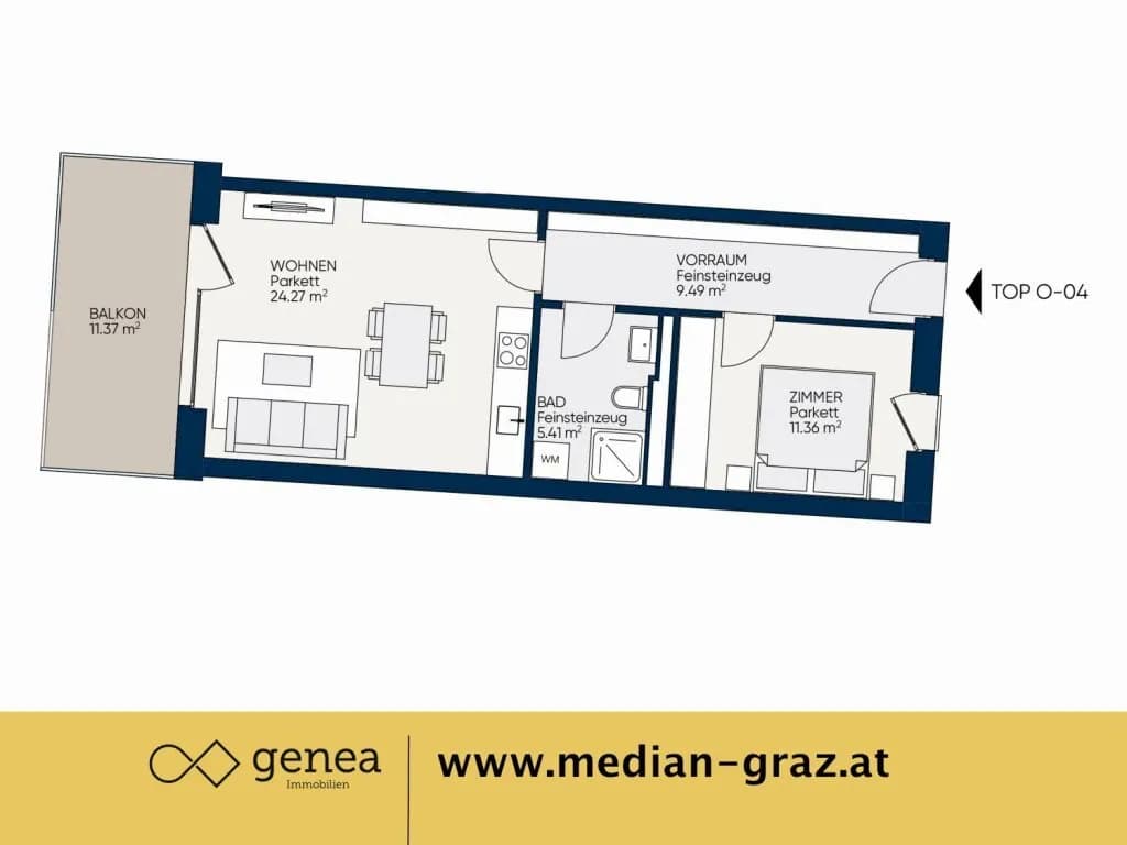 2-Zimmer-Wohnung mieten in Graz – 50,53 m², € 714 – Bild 2 von 14