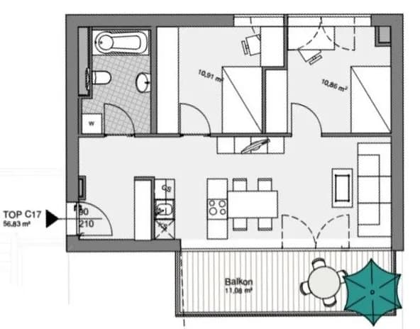 3-Zimmer-Wohnung mieten in Innsbruck – 57 m², € 1.850 – Bild 7 von 7