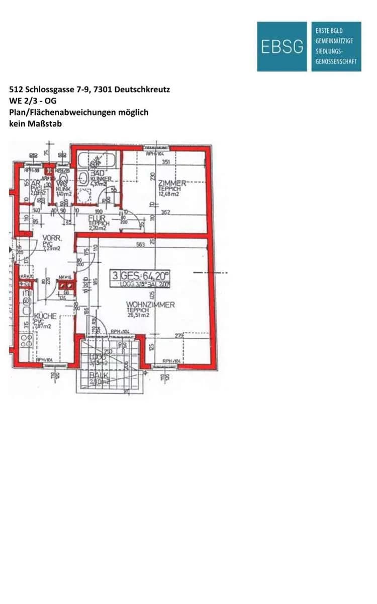 2-Zimmer-Wohnung mieten in Oberpullendorf – 67,35 m², € 592 – Bild 2 von 4